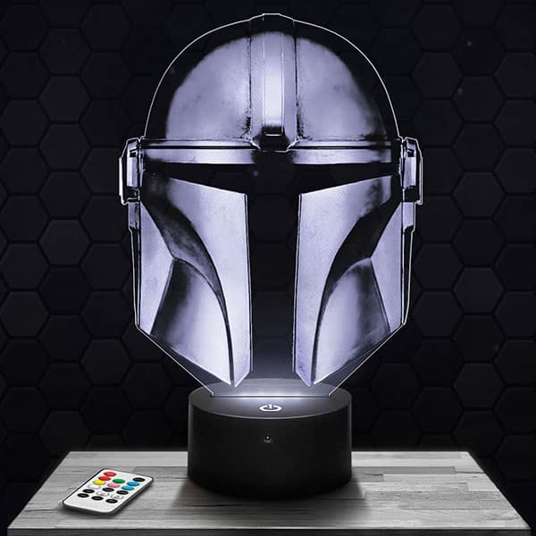 lampe-3d-casque-mandalorian Lampe 3D Mandalorian - Casque Mandalorian avec socle au choix !