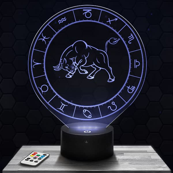 lampe-3d-signe-astrologique-taureau Lampe 3D Signe Astrologique - Taureau avec socle au choix !