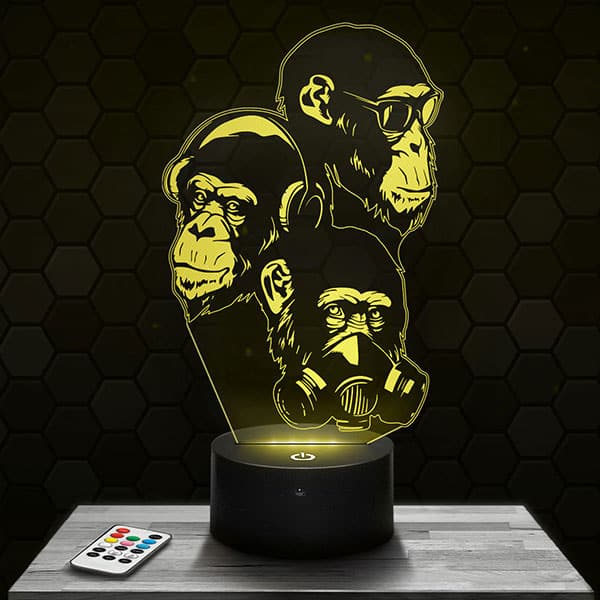 lampe-3d-singe-sagesse Lampe 3D Singe Sagesse Stylisé avec socle au choix !