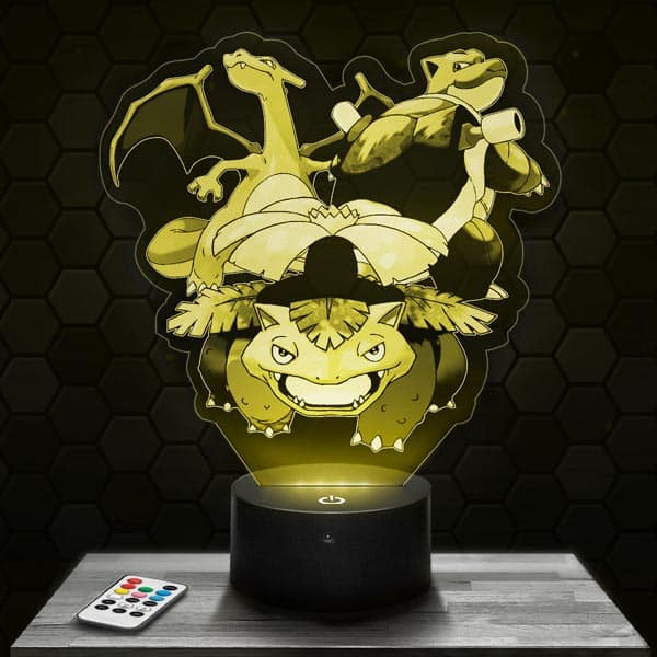 lampe-3d-famille-pokemon-serie Pokemon - Dracofeu Florizarre Tortank